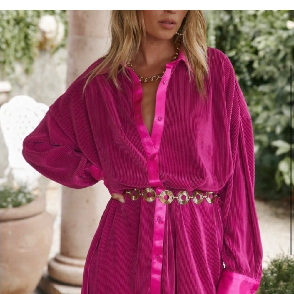 12th Tribe Fuchsia Button-Up Blouse